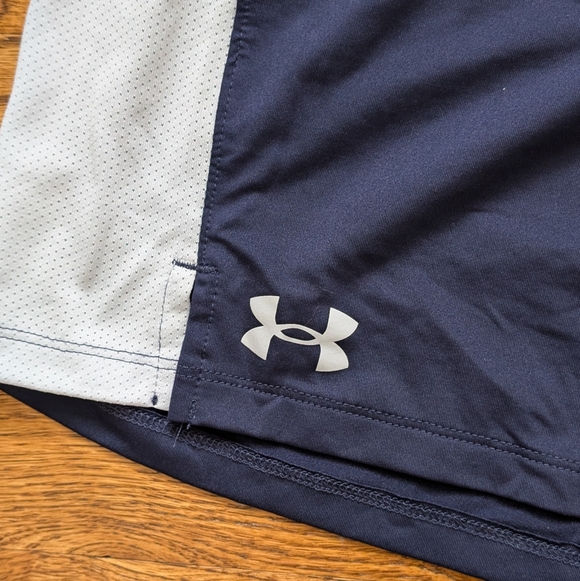 Under Armour Men’s Athletic Shorts Navy Blue White Side Panels Size XL - Picture 2 of 7